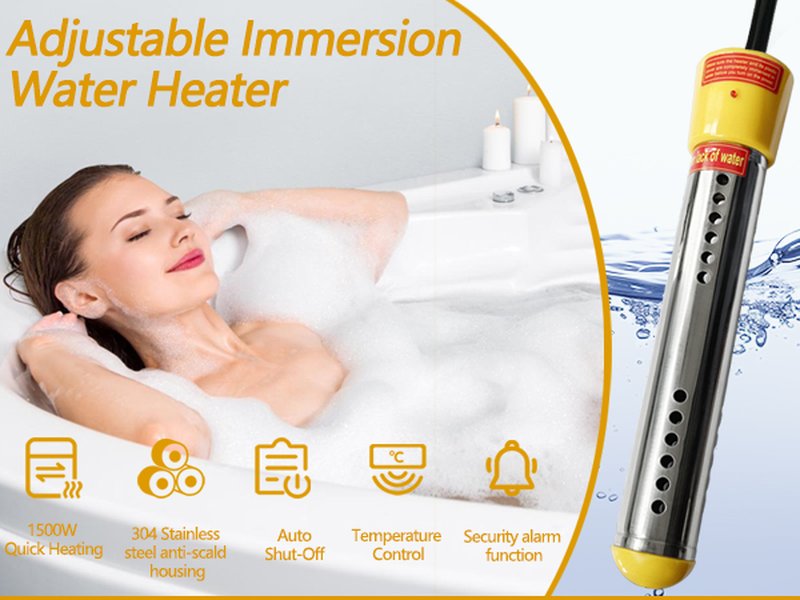 Immersion Water Heater, with 304 Stainless Steel Cover Intelligent Temperature Control and Digital LCD Thermometer Portable Bucket Heater